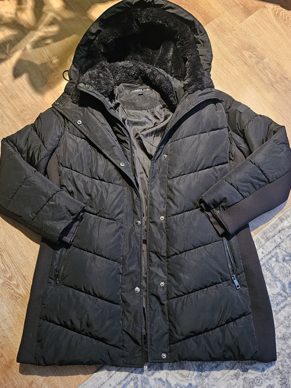 Andrew Marc Walker Jacket Women's Large Puffer Parka Quilted Black